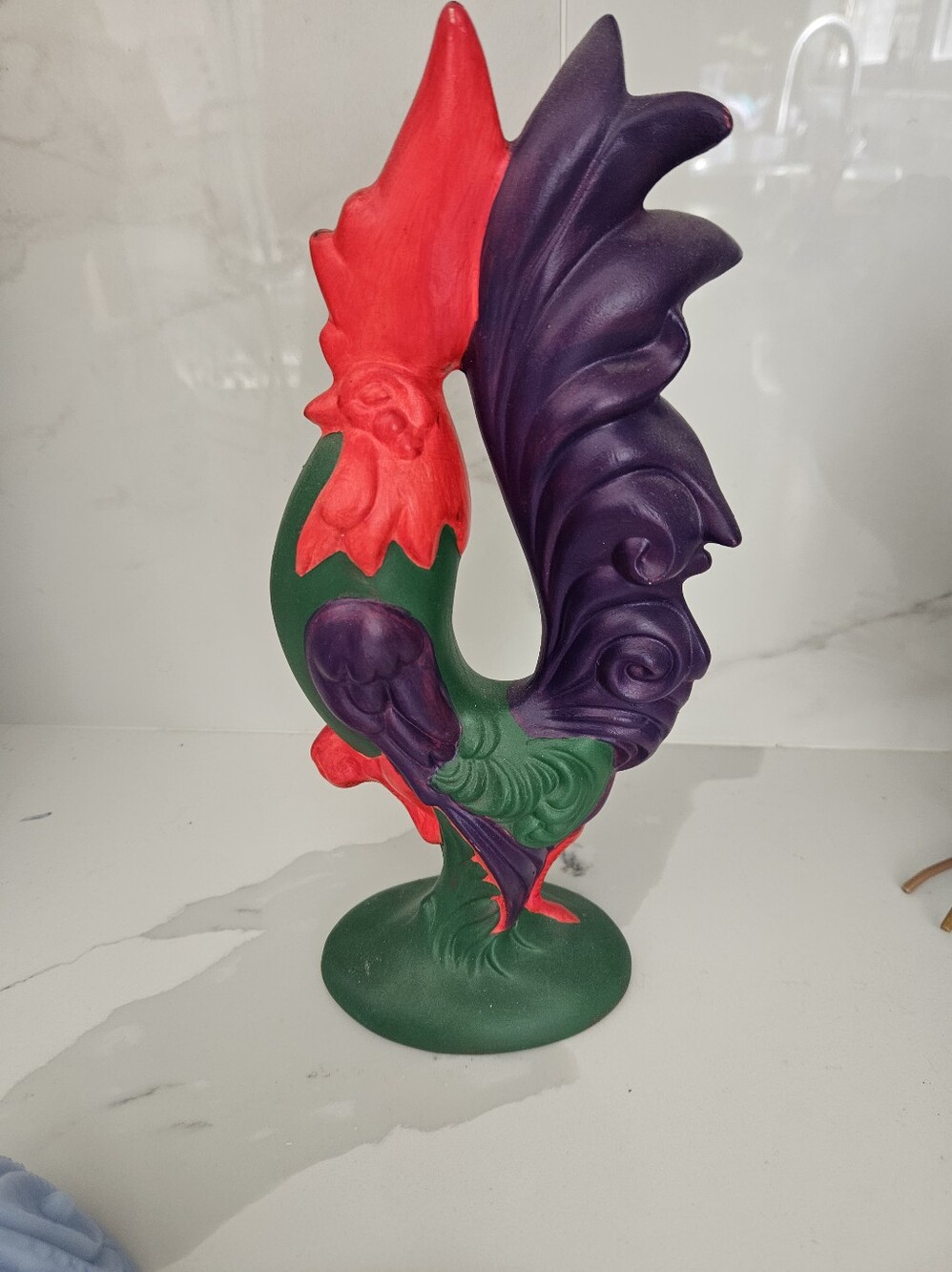 Colorful Ceramic Rooster Figurine - Red, Purple & Green